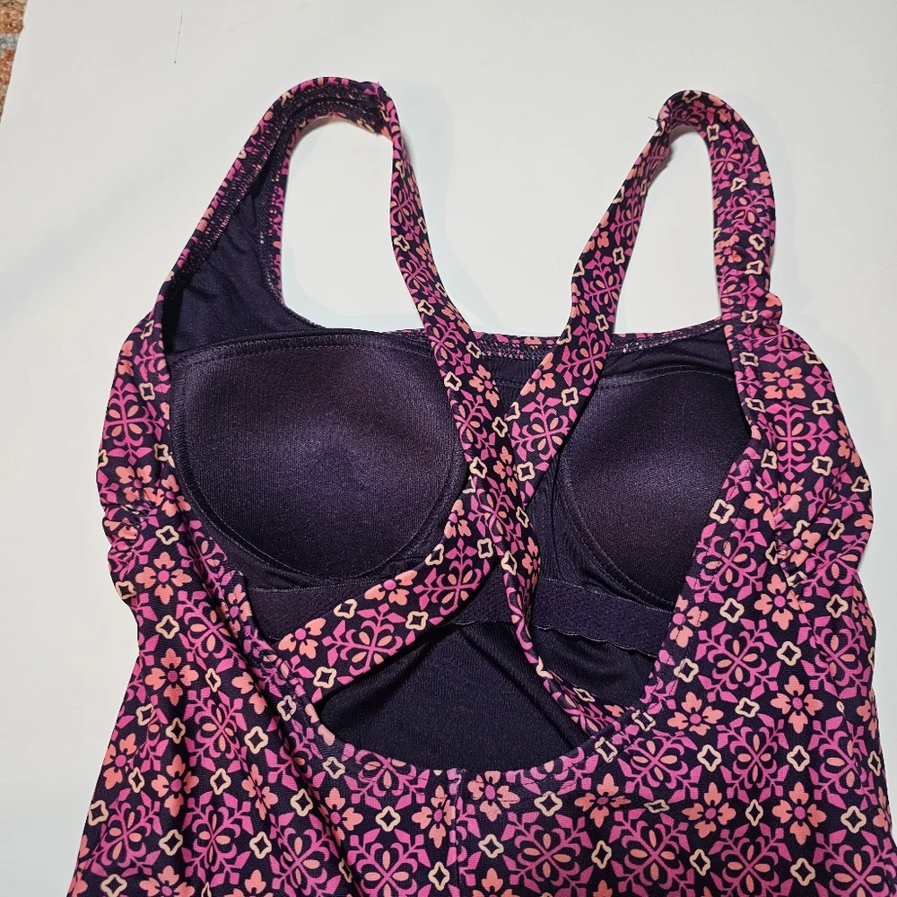 Lands' End Purple/pink Print One Piece Swimsuit Size 4P‎ Blackberry Tile Geo